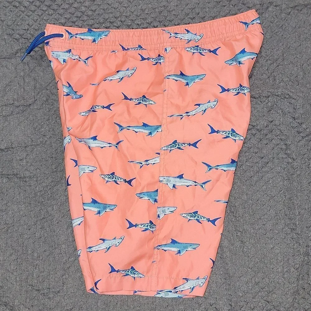 Lands End Boys Shark Printed Volley Swim Trunks Shorts Size L (14H-16H)